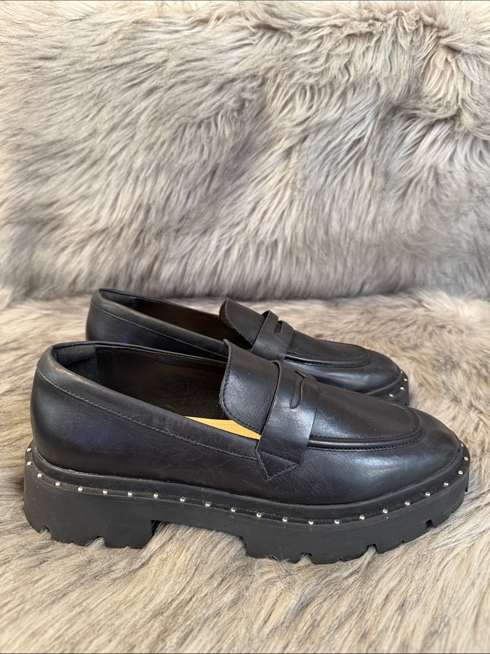 SCHUTZ Black Chunky Platform Penny Loafers Size 9B